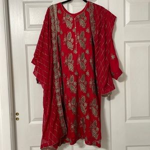 L, 3 piece red embroidered suit